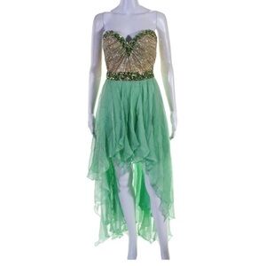 NWOT Sherri Hill Dress Size 4 Pastel Green Rhinestone Crystal Beaded Hi Low